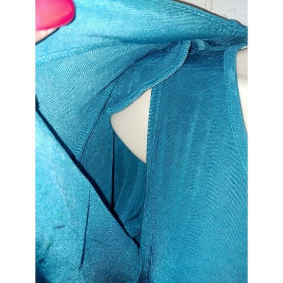 Draper's & Damon's VINTAGE Women's PETITE Size S Teal Slinky Bodycon Maxi Dress - Picture 7 of 8